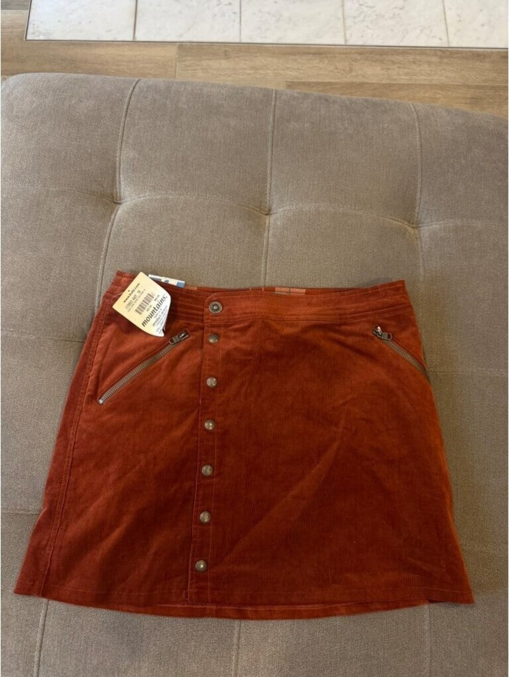 KUHL Corduroy Skirt Womens 10 Rust Orange Snap Front Mini